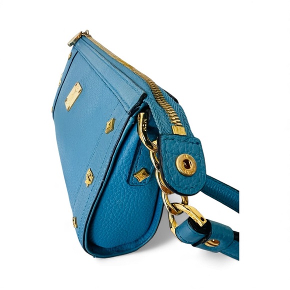 MCM München Turquoise Pebbled Leather Shoulder Bag with Gold Hardware & Dust Bag - Picture 4 of 8
